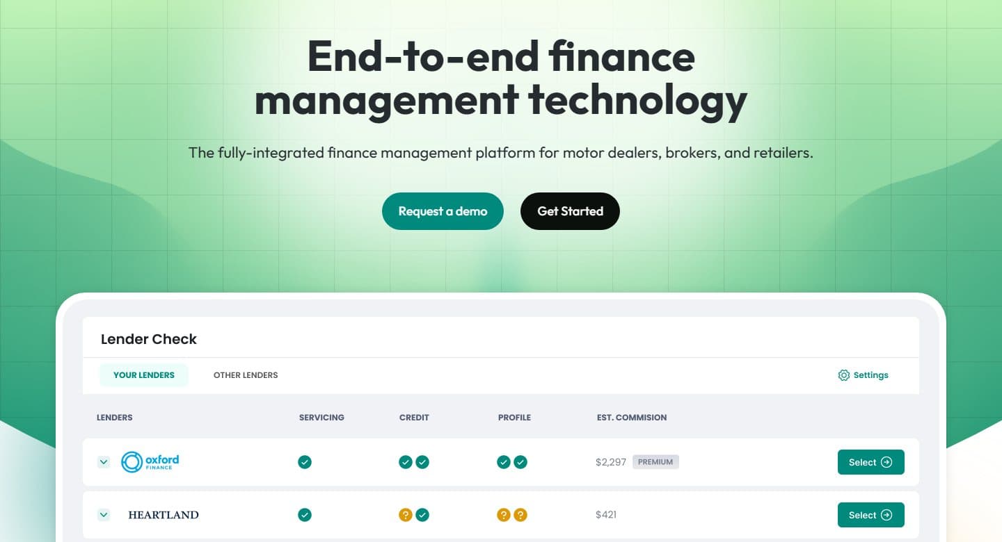 Landing page showing a lender comparison table