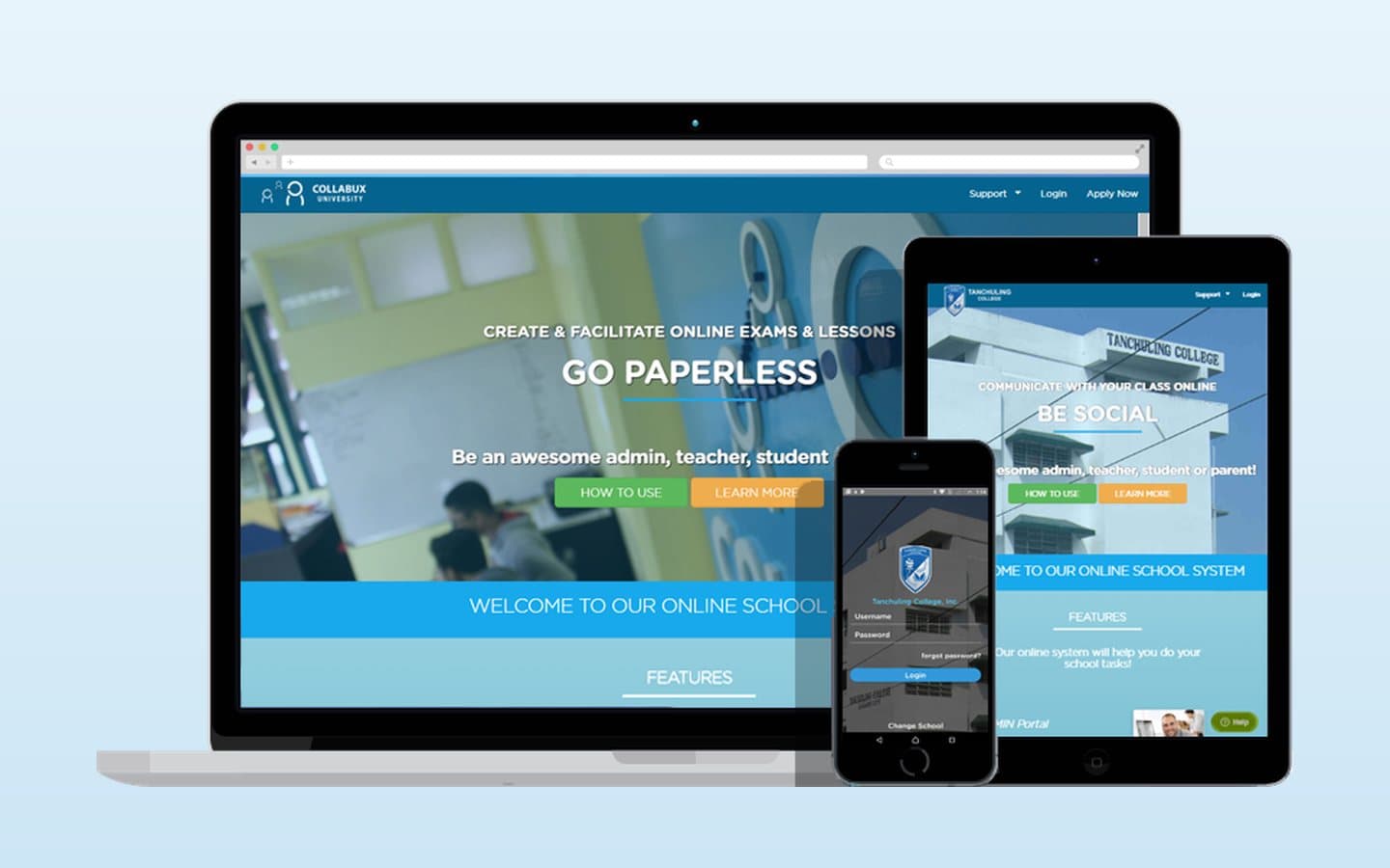Serapina school portal on laptop, tablet and phone